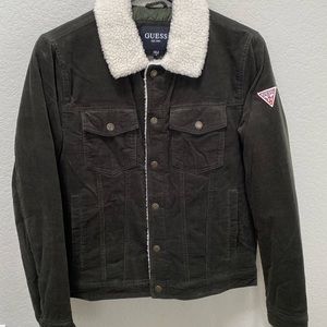GUESS Men's Corduroy Bomber Jacket with Sherpa Collar